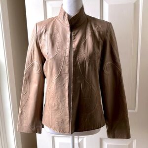 Hope Emma Embroidered Leather Jacket Long Sleeve Tan Size S